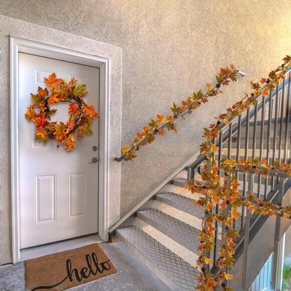 Artgar‎ Fall Maple Leaf Garland, 6 FT Fall Decor Garland with Pine Cones Berries - Picture 5 of 7